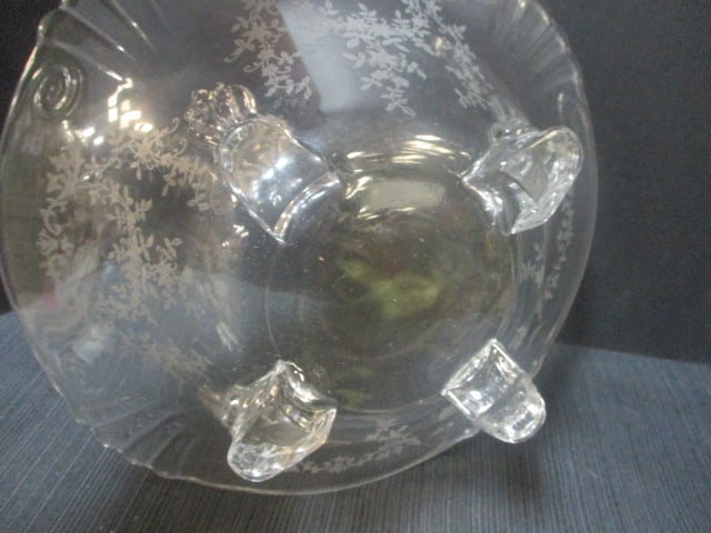Footed Etched Glass Console Bowl - 3