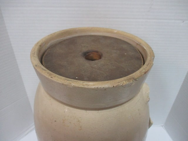 Antique Stoneware Butter Churn w/wood lid - 2