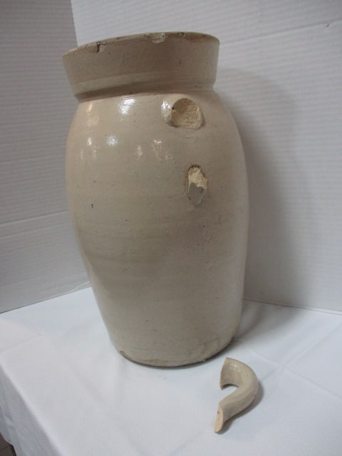 Antique Stoneware Butter Churn w/wood lid - 4