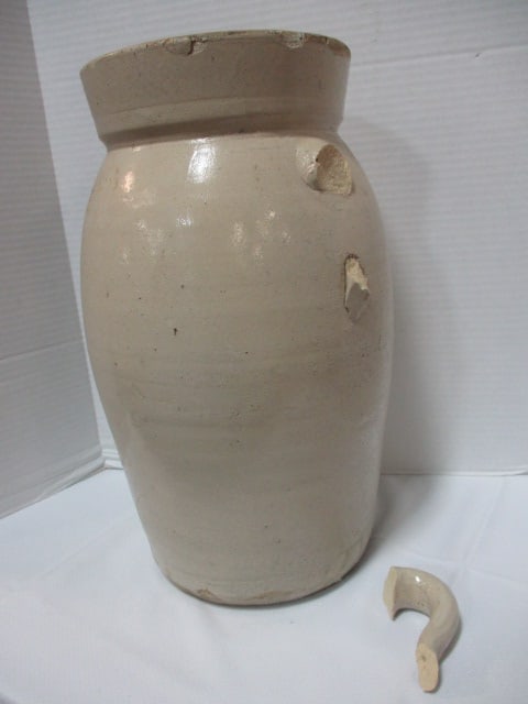 Antique Stoneware Butter Churn w/wood lid - 7
