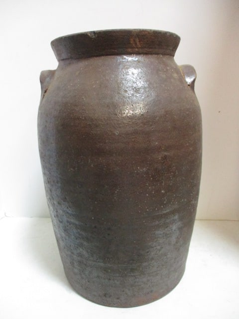 Salt Glaze Stoneware Churn w/Lug Handles: 15 1/2" (some chipe) See all pictures