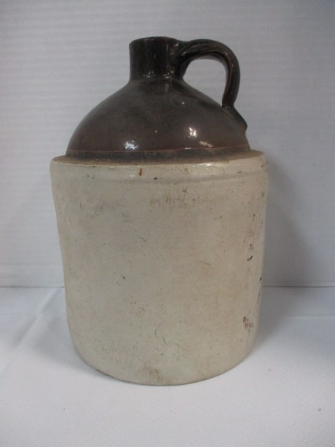 Two Tone Salt Glaze Pottery Jug: 10" (Chip inside Top) 