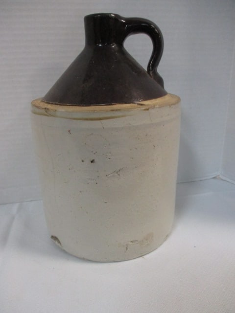 2 Tone Pottery Jug: 11 1/2" has crack (see all pictures) 