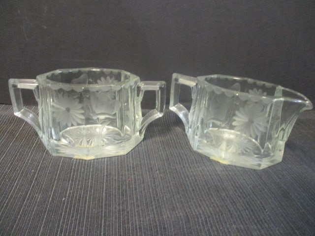 Heisey Glass Colonial Hotel Line Creamer/Sugar Set: see all pictures 