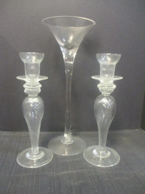 Vase Shaped Martini Glass 15 1/2" & Crystal Handleholders 12": . 