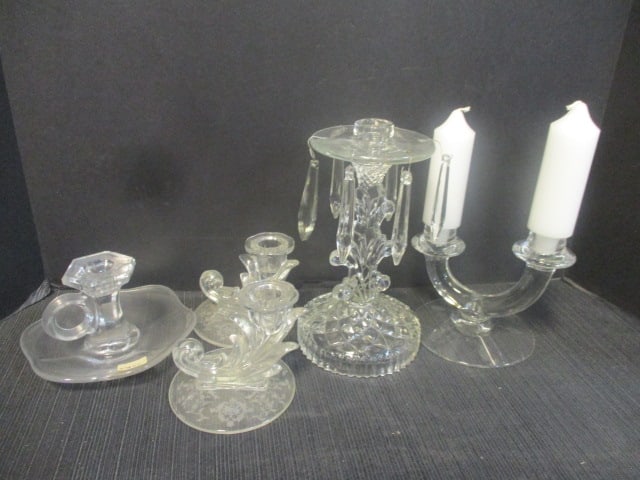 Candlestick Holder w/Prisms, Chamber Stick, Misc. Candleholders: Lot of 5 (See all pictures) 