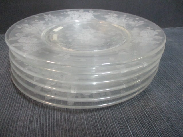 Etched Floral Serving Plates (Lot of 6): 8 1/2" 
