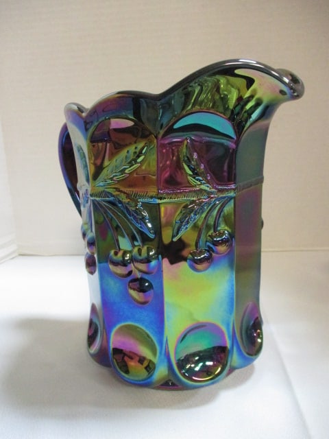 Mosser Glass Cherry Thumbprint Carnival Glass Pitcher w/ - 3