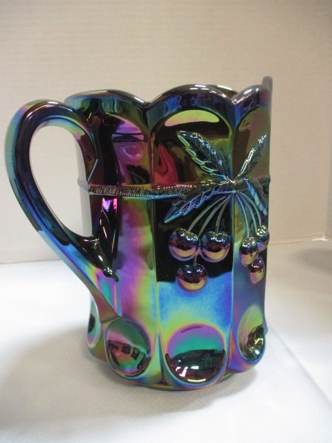 Mosser Glass Cherry Thumbprint Carnival Glass Pitcher w/ - 4