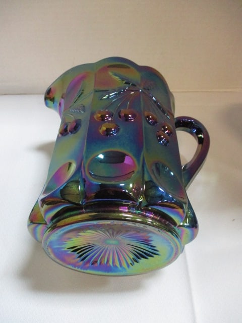 Mosser Glass Cherry Thumbprint Carnival Glass Pitcher w/ - 6