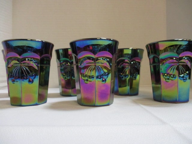 Mosser Glass Cherry Thumbprint Carnival Glass Pitcher w/ - 7