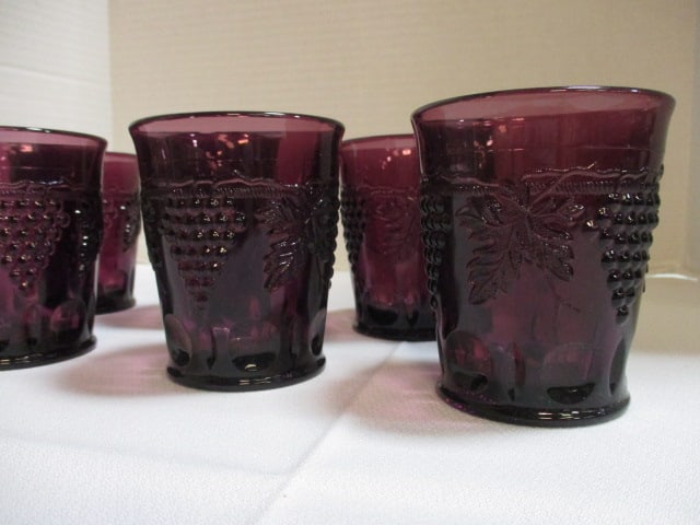 Mosser Glass Grape & Vine Pattern Amethyst Pitcher w/ - 12