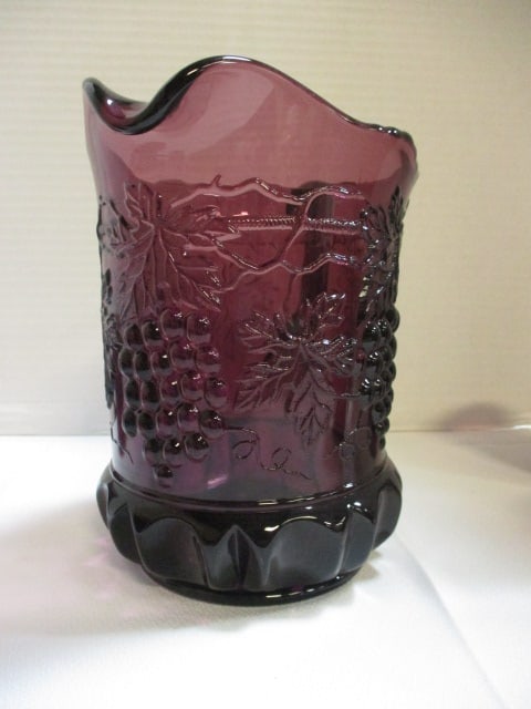 Mosser Glass Grape & Vine Pattern Amethyst Pitcher w/ - 7
