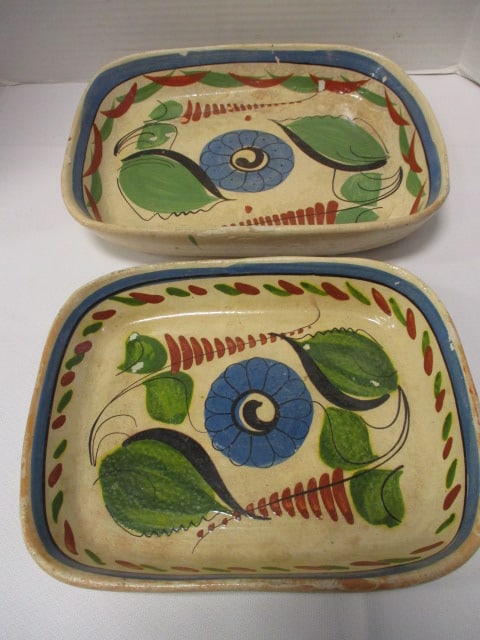 Mexican Pottery casserole Dishes (Lot of 2): 10 1/2 x 8 1/2 & 10 x 13 (some paint chips-see all pictures) 