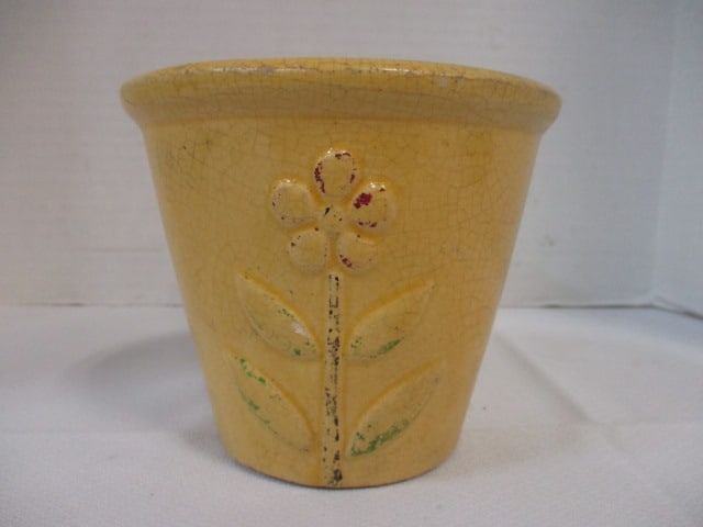 McCoy Yellow Planter w/Raised Floral Design: 4" 