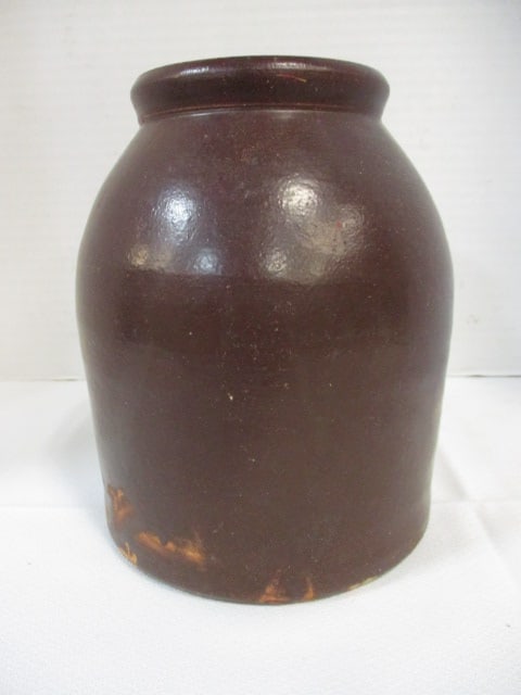 Primitive Stoneware Crock Brown Glaze - 2