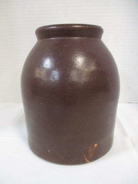 Primitive Stoneware Crock Brown Glaze - 3