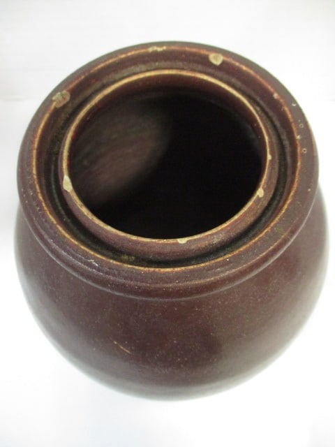 Primitive Stoneware Crock Brown Glaze - 5