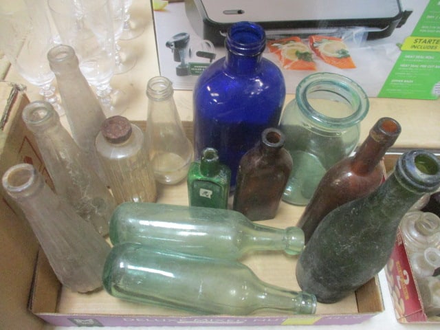 Antiques Bottles Grouping- 2 Round Bottom, Cobalt Blue, etc.: See all pictures 