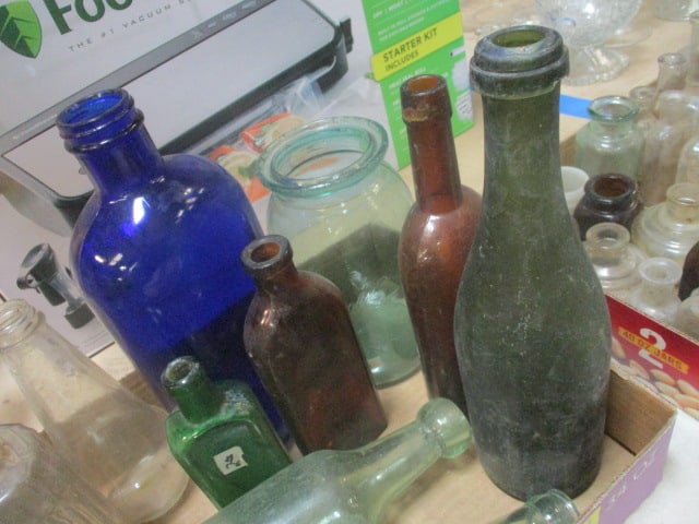 Antiques Bottles Grouping- 2 Round Bottom, Cobalt Blue, etc. - 3