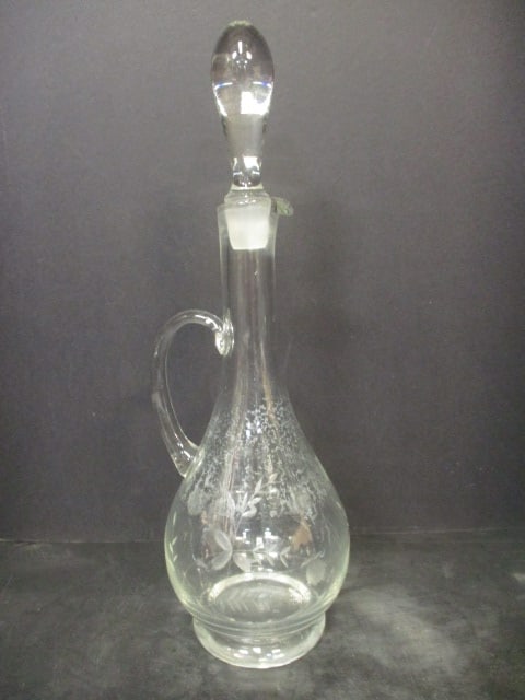 Romanian Etched Crystal Decanter w/Floral Design (1 of 7)