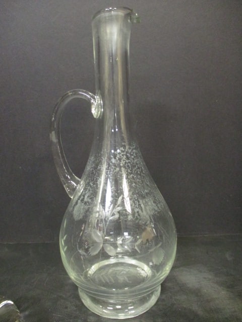 Romanian Etched Crystal Decanter w/Floral Design - 2