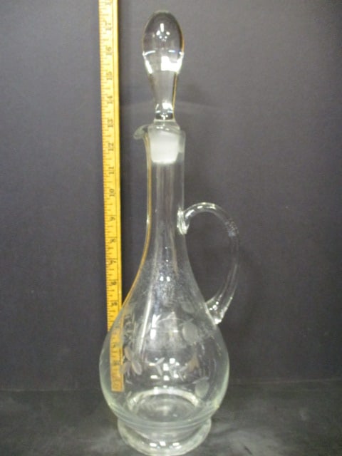 Romanian Etched Crystal Decanter w/Floral Design - 6