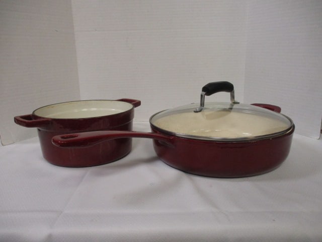 Enamel over Cast Iron 12" Fryer & Matching Pot: .