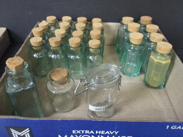 Vintage Green & Clear Apothecary Jars Grouping: . 