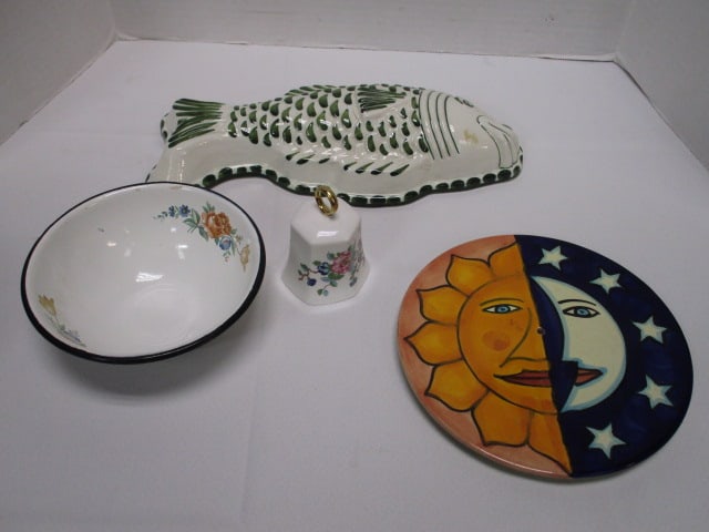Ceramic Fish Mold 12", Sun/Moon Plate 7 1/2", Ainsley Bell,: Enamel Bowl 