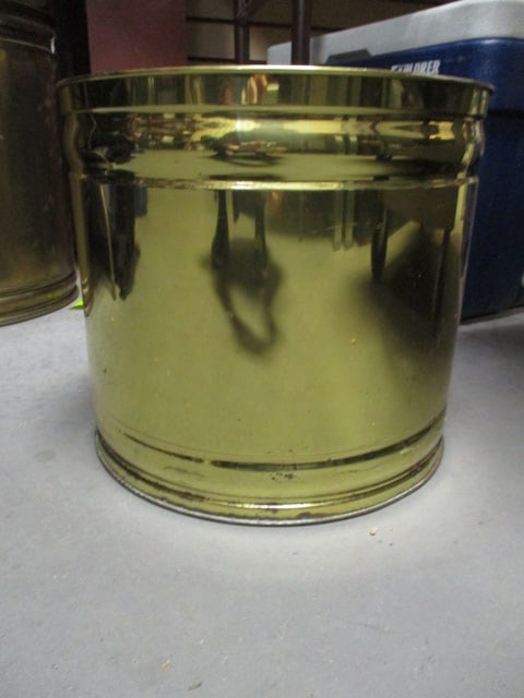 Brass Tone Planter: 12" Diam. X 11" Deep 