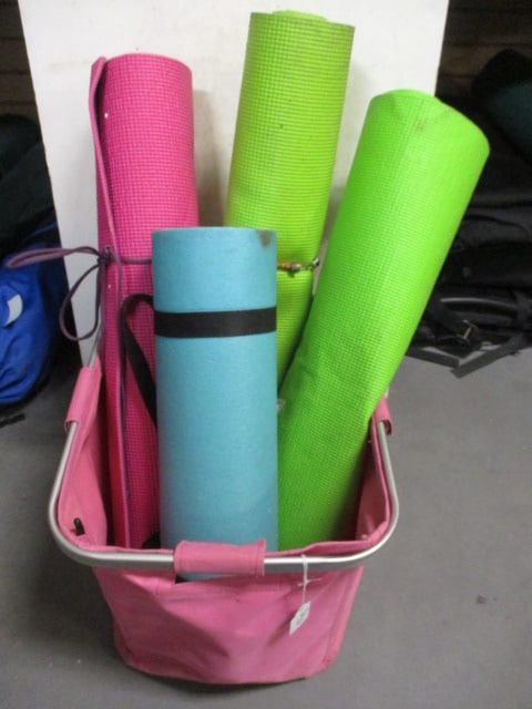 Pink Storage Basket w/4 Yoga Mats: . 