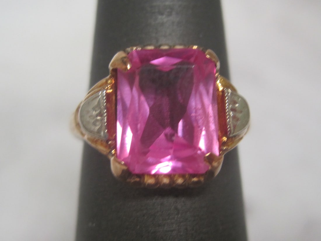 10k Gold Antique Ring with Pink Synthetic Stone (1 of 4)