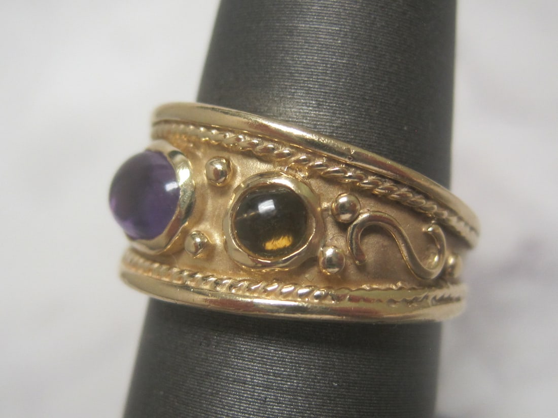 14k Gold Etruscan Style Amethyst Ring - 2
