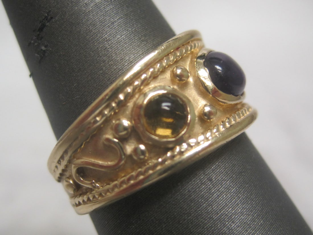 14k Gold Etruscan Style Amethyst Ring - 3
