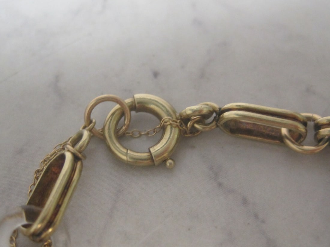 7" 14k Gold Bracelet with Jade, Carnelian, & Onyx Stone Rings - 4