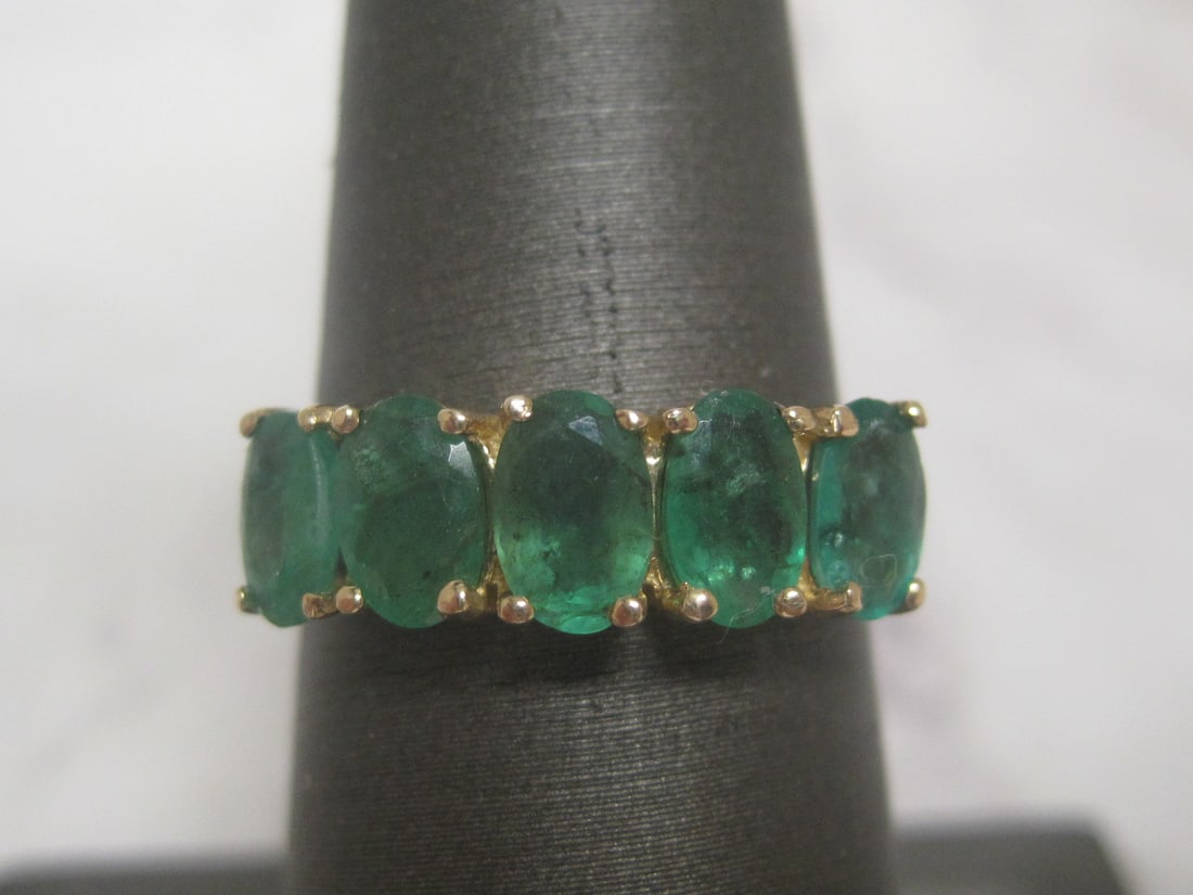 10k Gold Ring with Synthetic Emerald Stones (1 of 4)