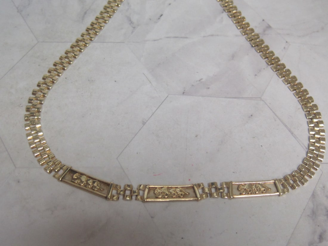 20" 10k Gold Panther Link Necklace with 3 Panels of Panther Motifs (1 of 6)