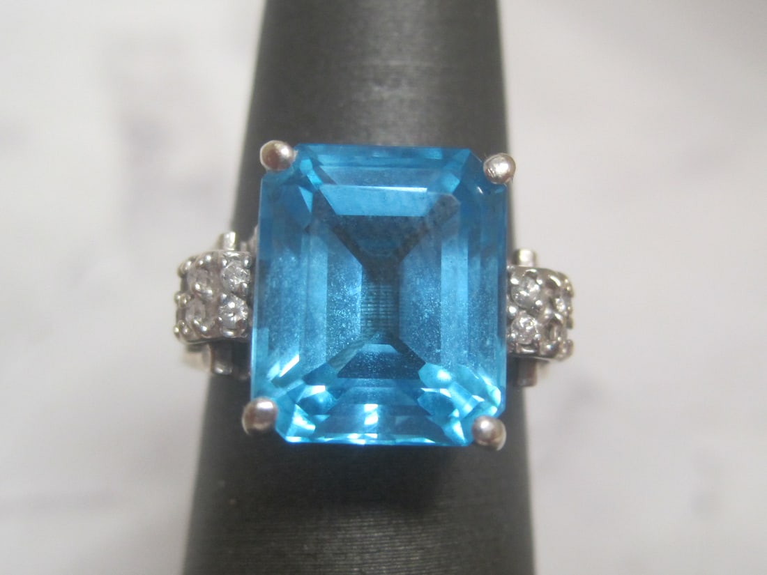 14k White Gold Blue Topaz & Diamond Ring (1 of 5)