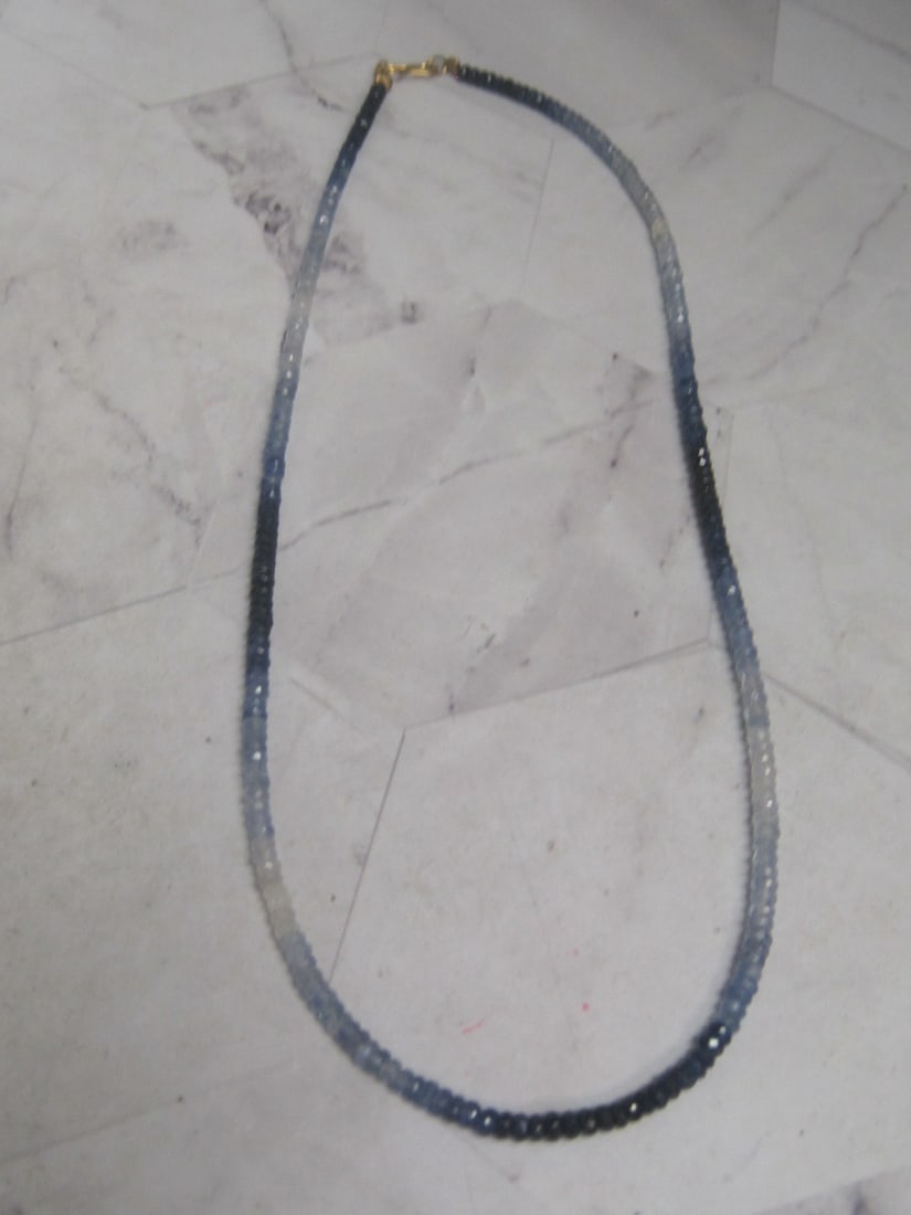 18" Sapphire Ombre Bead Necklace with 18k Gold Clasp: . 