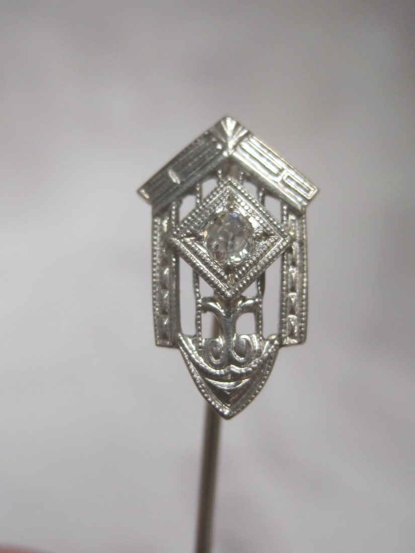 14k White Gold Antique Diamond Stick Pin - 3
