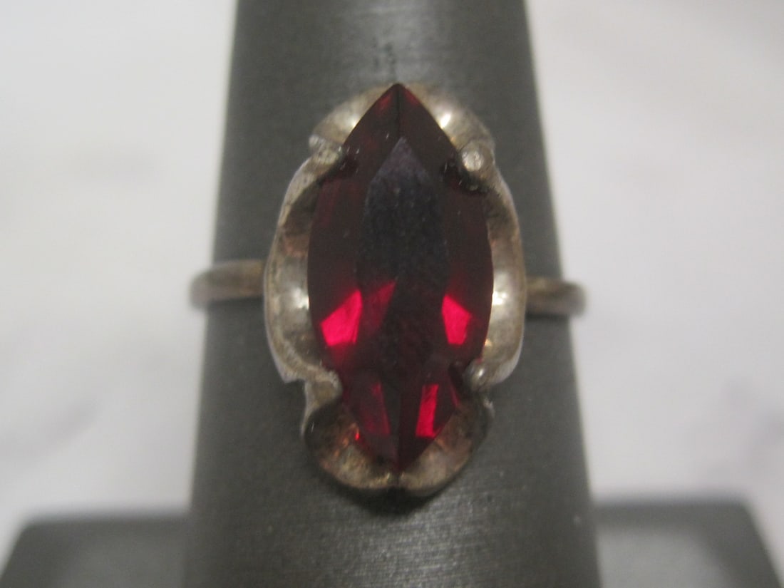 Sterling Silver Antique Ring with Red Stone (1 of 4)