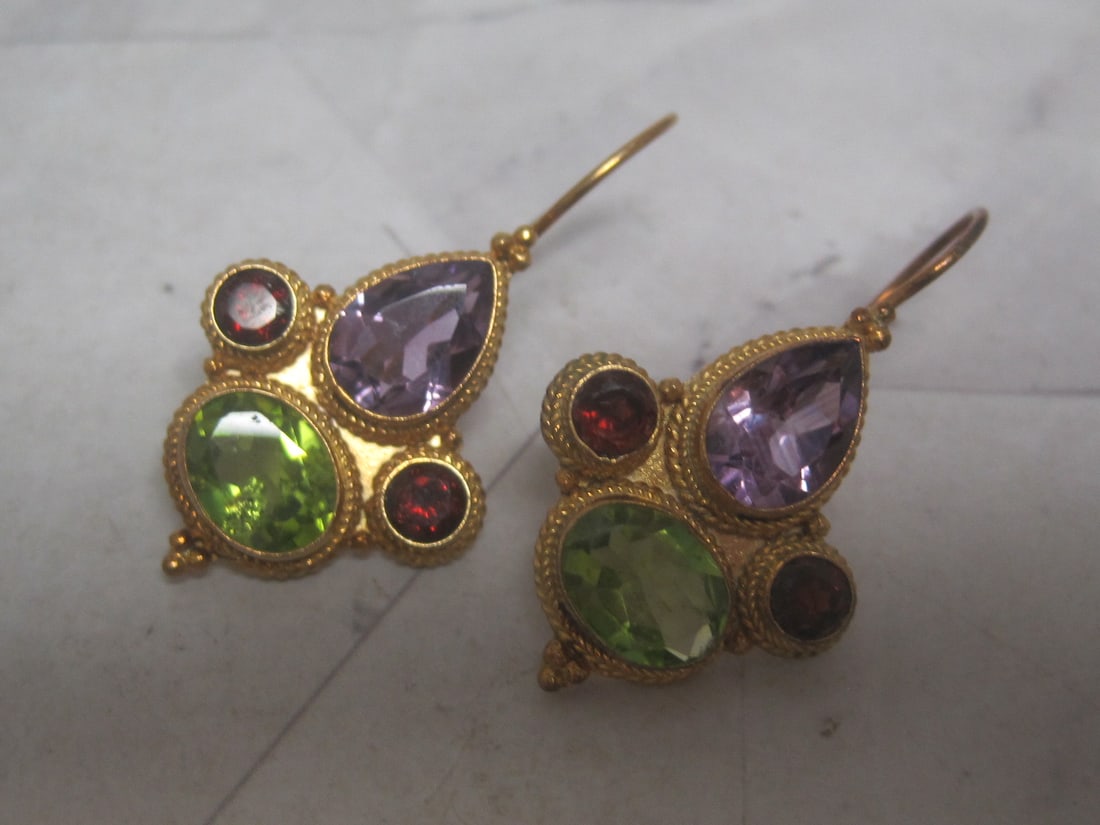 Gold over Sterling Silver Amethyst, Peridot, & Garnet Earrings (1 of 4)
