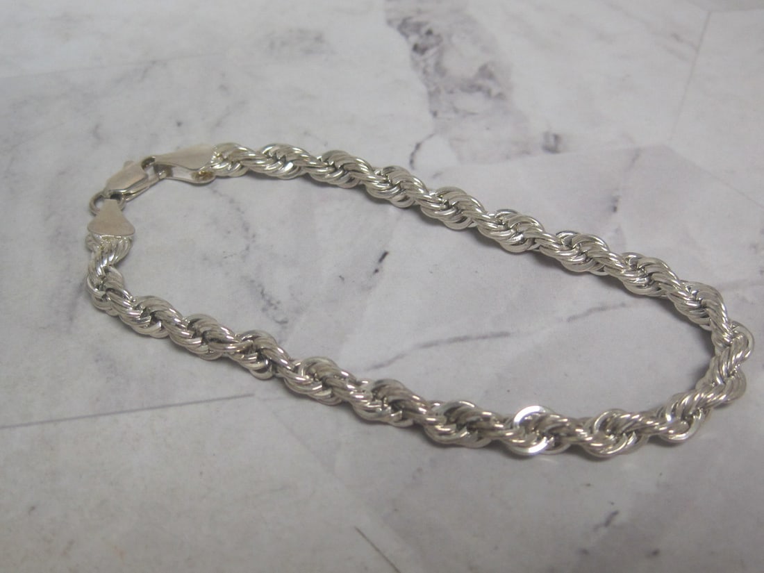 8" Sterling Silver Rope Bracelet: Weighs 12 grams