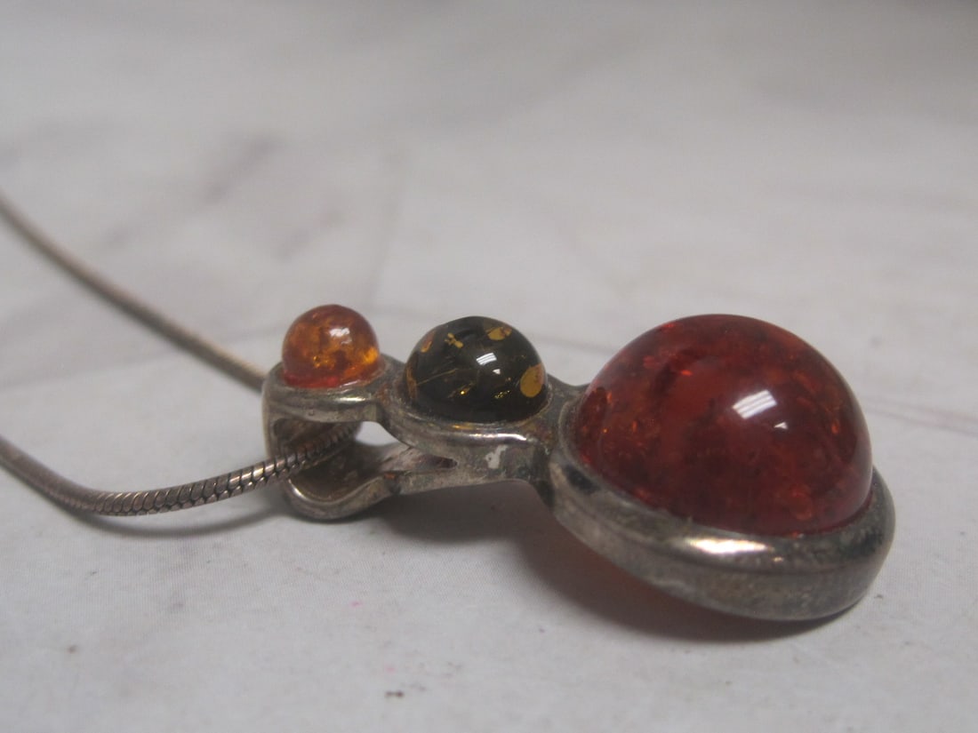 Sterling Silver Baltic Amber Pendant on 18" Sterling Silver Chain - 3