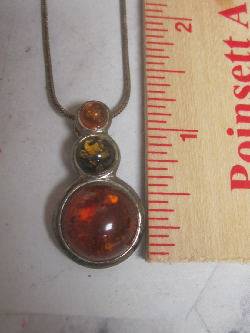 Sterling Silver Baltic Amber Pendant on 18" Sterling Silver Chain - 5