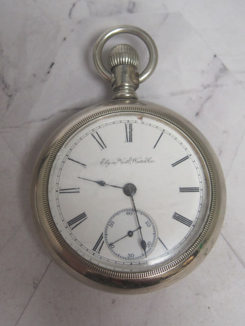 Elgin National Watch Co. Silverode Pocketwatch with Train on Engraved Case: .