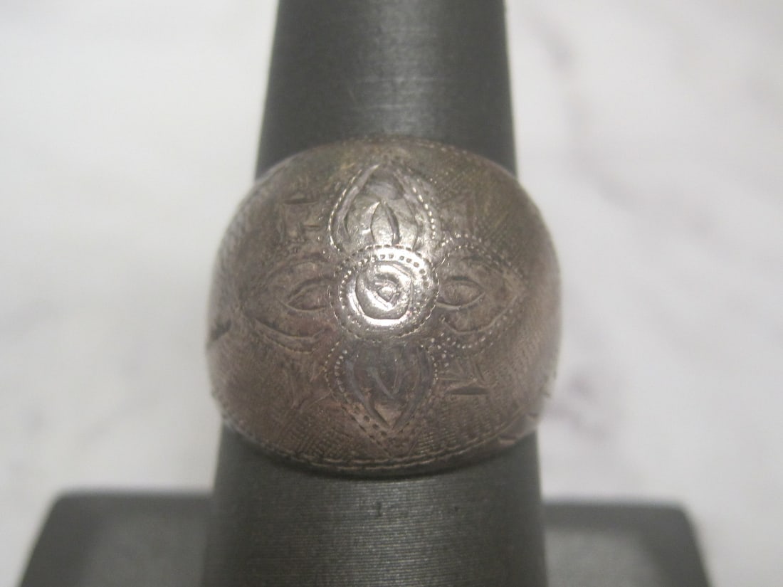 Sterling Silver Etched Dome Ring (1 of 4)