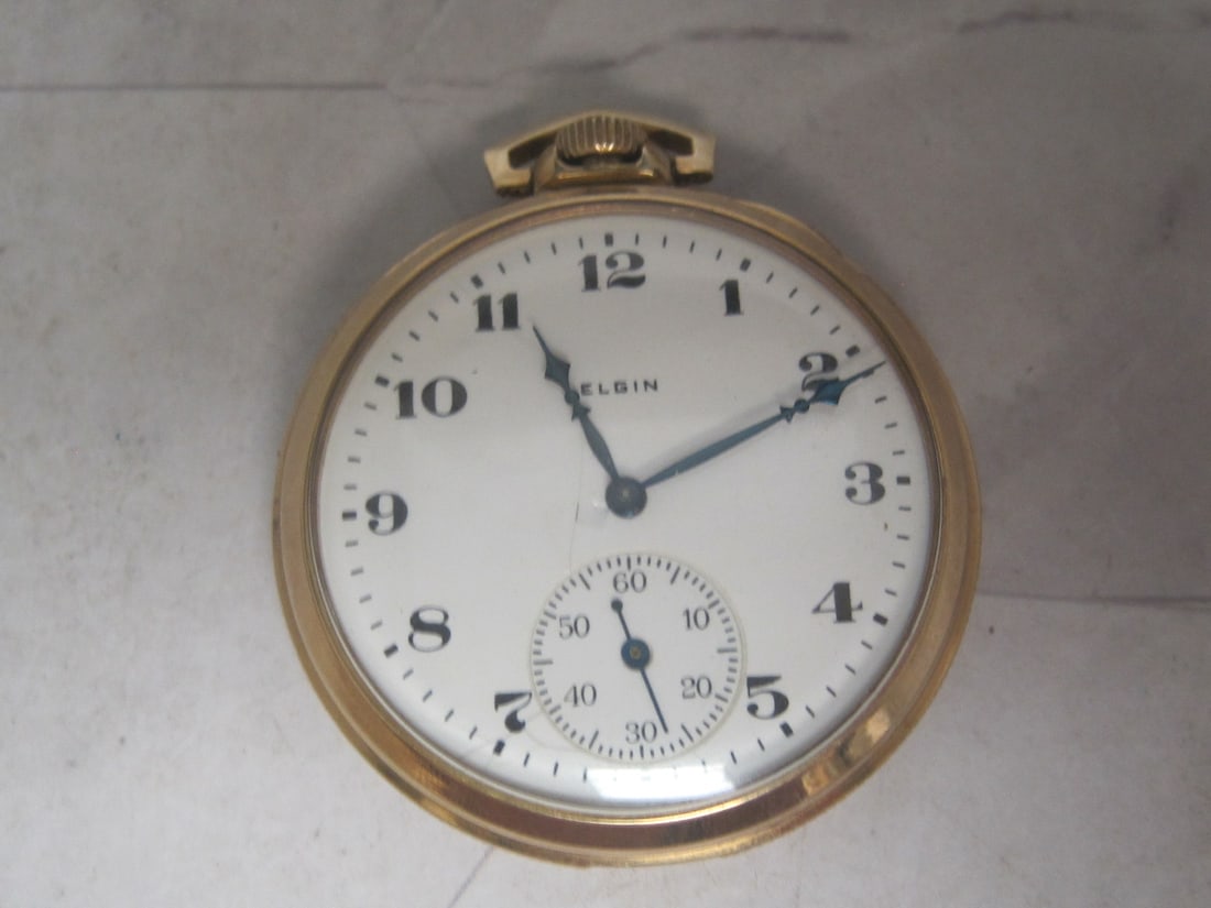 Elgin 17 Jewels 10k Rolled Gold Plate Pocketwatch: Initials engraved on case