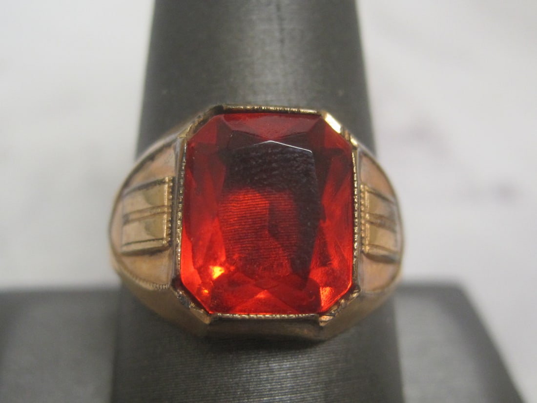 Antique 1/20 12k Goldfilled Ring with Red Stones (1 of 4)